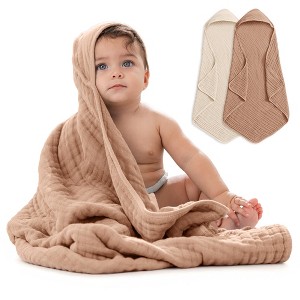 Hooded Baby Towels - 6 Layer, 100% Muslin Cotton - Large 32 x 32 Inch By Comfy Cubs - 1 of 4