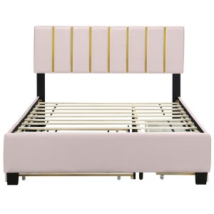 HomeRoots Pink Tufted Velvet Upholstered Queen Bed Frame With Trundle And Drawers - 1 of 4
