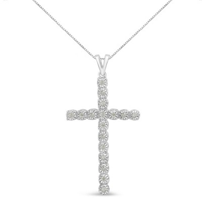 Haus of Brilliance Silver 1/4 Cttw Diamond Miracle Set Cross Unisex Pendant Necklace
