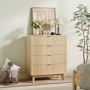 Boho Fluted Dresser with Deep Drawers, 4-Drawer Wooden Organizer & TV Stand for Hallway, Bedroom, Living Room - 1 of 4