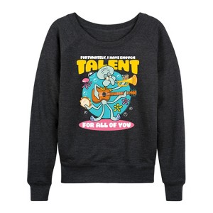 Women's - SpongeBob SquarePants - Squidward Enough Talent For All Of You Lightweight French Terry Wide Neck Long Sleeve Shirt - 1 of 4