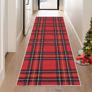 Christmas Area Rug Xmas Buffalo Plaid Rugs Winter Holiday Decorative Non Slip Accent Rug - 1 of 4
