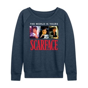 Women's - Scarface - The World Is Yours- Women's French Terry Long Sleeve Shirt Lightweight French Terry Wide Neck Long Sleeve Graphic Shirt - 1 of 4