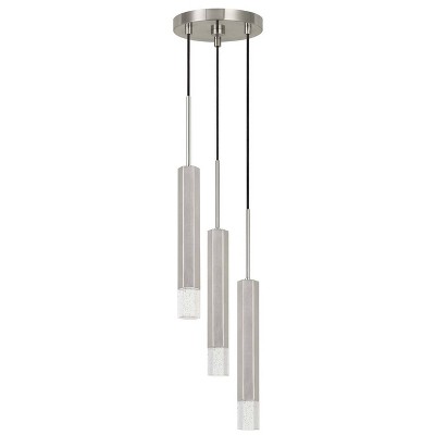 24" LED 3-Lights Troy Dimmable Hexagon Aluminum Casted Pendant with Glass Diffuser Brushed Steel - Cal Lighting