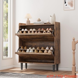 Shoe Cabinet with 2/3/4/6 Flip Drawers/ with 3 Flip Drawers & Side Door, Wooden Shoe Organizer w/Adjustable Shelf, Shoe Storage for Entryway - 1 of 4