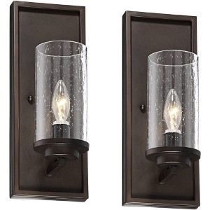 John Timberland Noble Rustic Industrial Wall Light Sconces Set of 2 Bronze Hardwired 6 3/4" Fixture Clear Seeded Glass for Bedroom House - 1 of 4