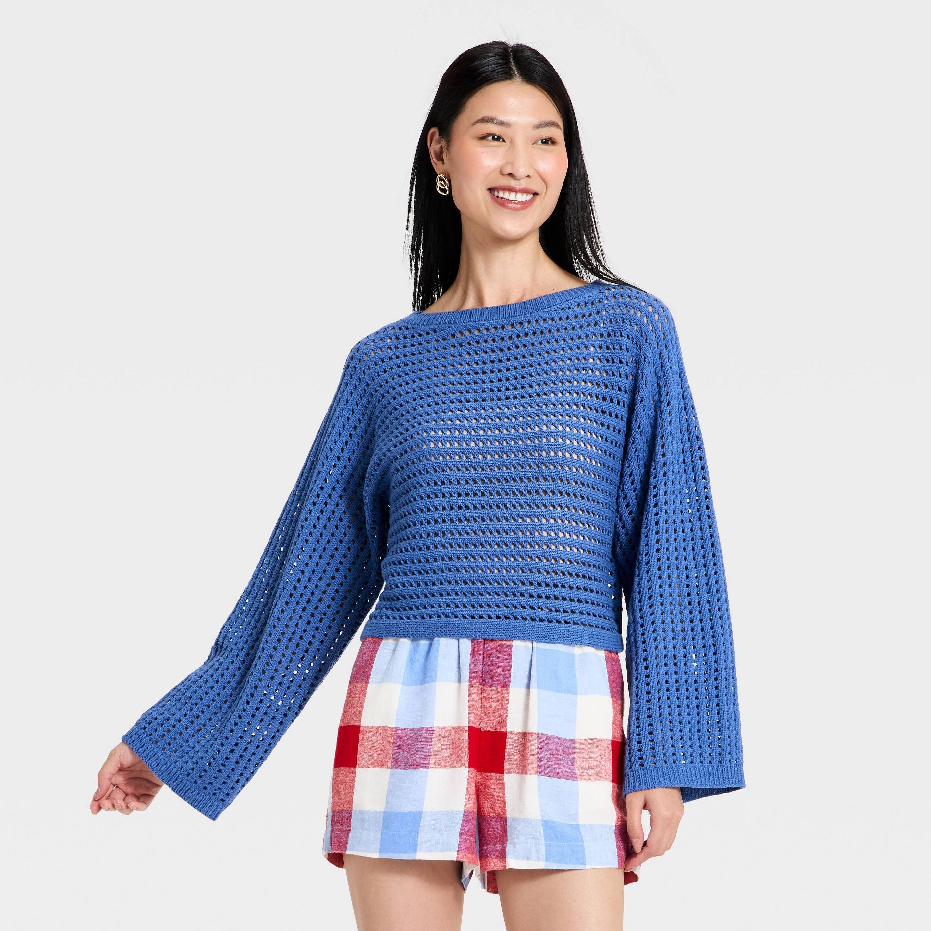 Women's Oversized Stitch Crewneck Pullover Sweater - A New Day™ Blue
