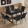 7-Piece Dining Set with Marble Pattern Table and 6 PU Armless Chairs - 2 of 4