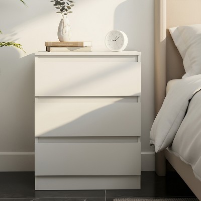 Hommoo White 3-Drawer Nightstand – Small-Space Bedside Table, Anti-Tip Kit