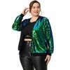 Women's Plus Size Party Metallic Sequin Sparkle Zip Bomber Jackets - Agnes Orinda - 3 of 4
