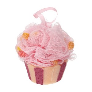 Unique Bargains Bathroom Cartoon Bath Shower Loofah Sponge 5.12"x5.91" Pink Yellow 1 Pc - 1 of 4