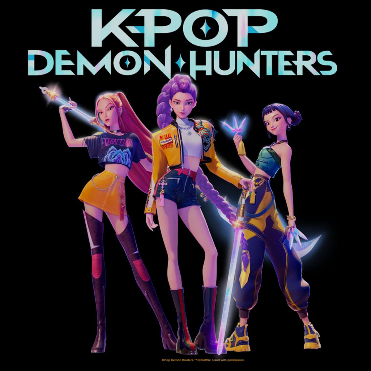 Juniors Womens KPop Demon Hunters Girls Group Shot T Shirt - thumbnail 2