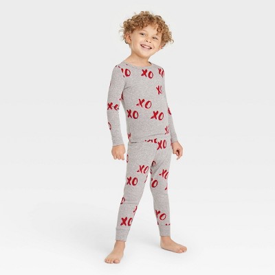 Toddler Valentine's Day XOXO Print Matching Family Pajama Set - Gray