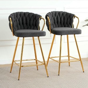 Resenkos Counter Bar Stools, Counter Stool,360��Swivel Bar Chairs set of 2 with Backrest, Metal Leg Modern Luxury Kitchen Chair,Black Gray - 1 of 4