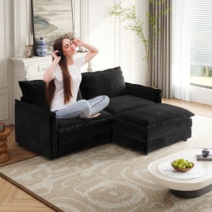 75" Corduroy Cloud Modular L-Shaped Sectional Sofa with Movable Ottoman and Dual-Layer Cushions - 1 of 4