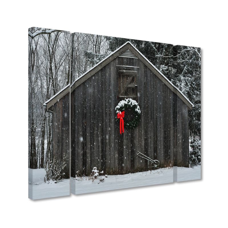 Trademark Fine Art -Kurt Shaffer 'Christmas Barn in the Snow' Multi Panel Art Set Large, 1 of 4