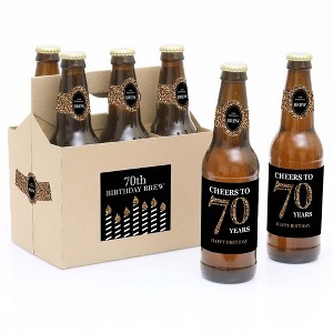 Big Dot of Happiness Adult 70th Birthday - Gold - Birthday Party Decorations for Women and Men - 6 Beer Bottle Label Stickers and 1 Carrier - 1 of 4