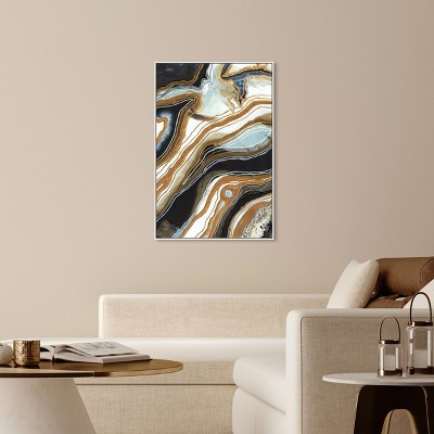 Large Black and Gold Abstract Canvas Print with White Frame