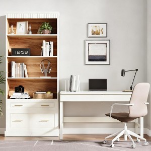 Gulches 5-Shelf Bookcase with File Cabinet Drawer, 72" Tall Bookshelf, Modern Free-Standing Wood Bookcase, (1, White) - 1 of 4