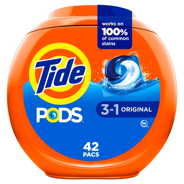 Tide Original HE Laundry Detergent Pods 42 Pacs - 32oz: Paraben-Free, Child-Resistant Packaging, Cold Water Detergent
