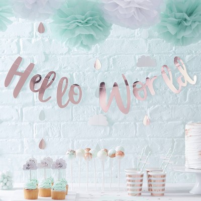"Hello World" Bunting Party Decoration Rose Gold