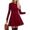 Ribbed Knit Sweater Dress for Women, Long Sleeve Crew Neck Fit and Flare A-Line Dress for Fall and Winter, Casual Office Wear Burgundy - 2 of 4