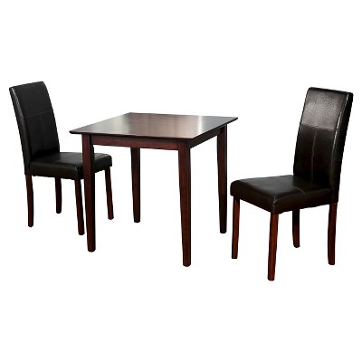 3pc Newark Parson Dining Set Espresso - Buylateral: Laminated Square Table, Faux Leather Chairs