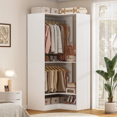 Besiost Freestanding Corner Closet System with 2 Hanging Rods and Shoes Shelf