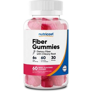 Nutricost Fiber Gummies (Berry Flavored) 60 Gummies - Dietary Fiber Supplement with Chicory Root, 6g per Serving, Vegan, 30 Servings - 1 of 4
