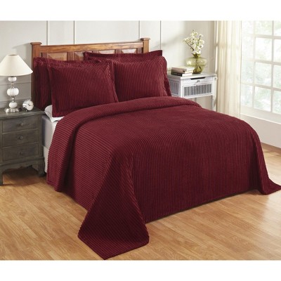 King Jullian Collection 100% Cotton Tufted Unique Luxurious Bold Stripes Design Bedspread Burgundy - Better Trends