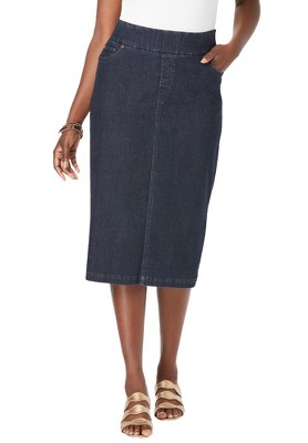 Jessica London Women's Plus Size Comfort Waist Stretch Denim Midi Skirt
