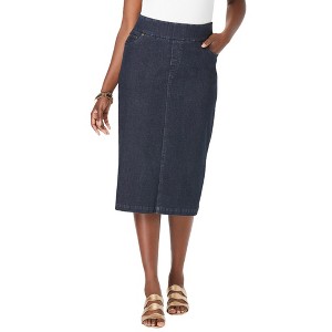 Jessica London Women's Plus Size Comfort Waist Stretch Denim Midi Skirt - 1 of 4