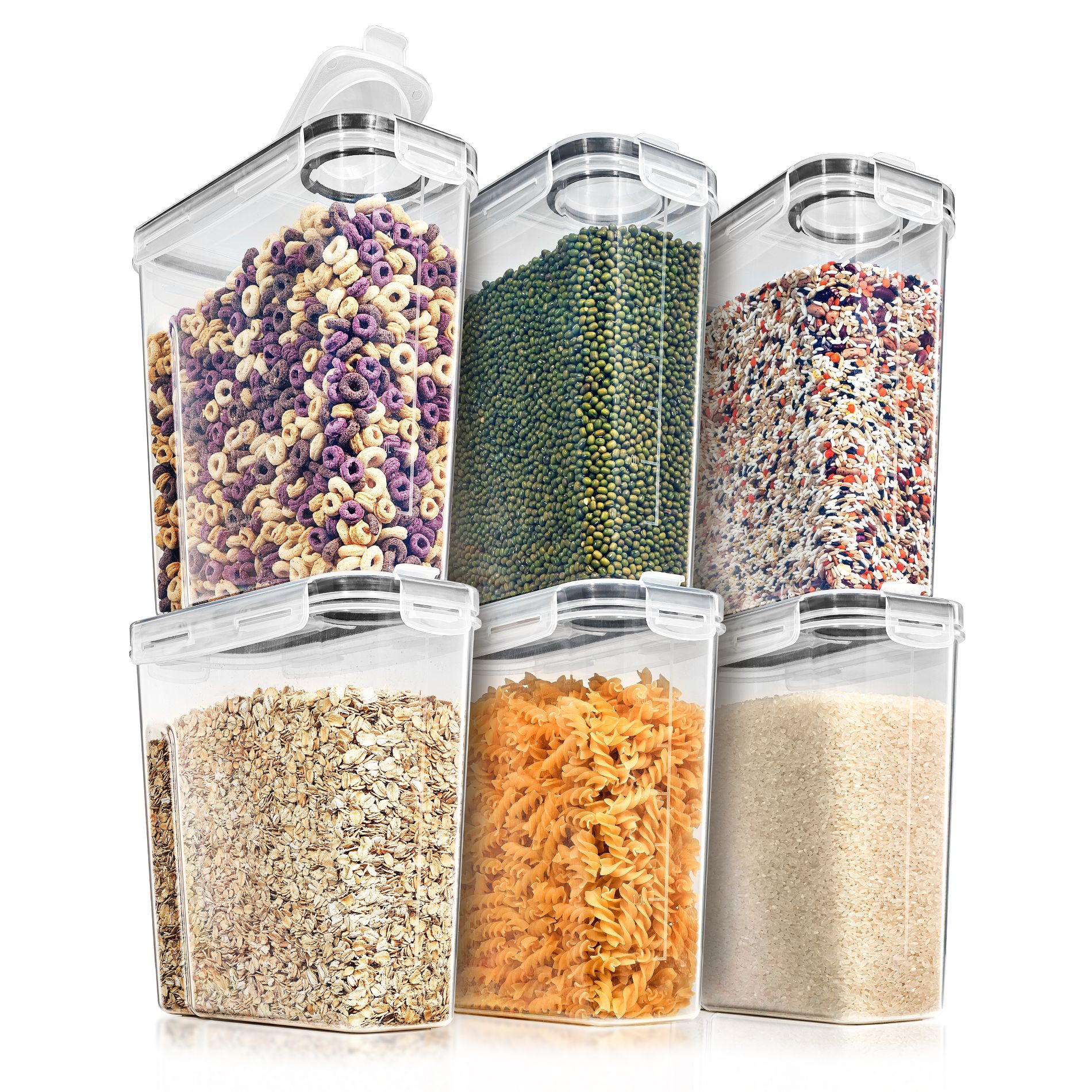 Sorbus 6 Pack (4L/16.9 Cups) Airtight Food Storage Dispensers for Beans, Pasta, Cereals, and More