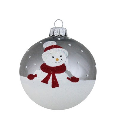 Kaemingk 3.25" Snowman Design Glass Ball Christmas Ornament - Pearl Gray