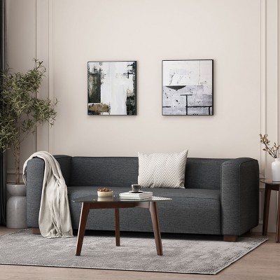 UPHA 50 in.-L Modern Ivory Loveseat Couch Sofa with Corduroy Fabric Upholstered and Wooden Nature Legs