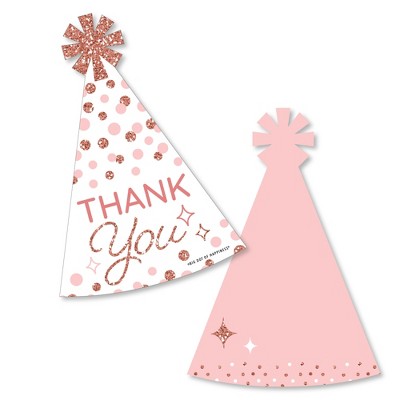 Big Dot of Happiness Pink Rose Gold Birthday - Shaped Thank You Cards - Happy Birthday Party Thank You Note Cards with Envelopes - Set of 12