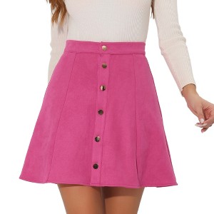 INSPIRE CHIC Women's Faux Suede Button Front A-Line High Waisted Mini Short Skirt - 1 of 4