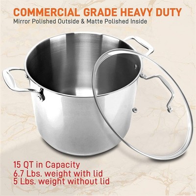 NutriChef 15-Quart Stainless Steel Stock Pot with Glass Lid