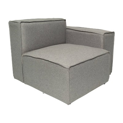 Gray Fabric Modular Right Armrest Side Chair with Solid Wood Frame