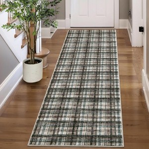 Geometric Striped Runner Rug, Washable Low-Pile Non-Slip Floor Cover for Hallway, Kitchen, Laundry, Bedroom, Stain-Resistant Indoor Carpet - 1 of 4