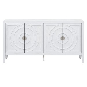 Hostack Retro Sideboard with Circular Groove Design, Round Metal Door Handle for Entrance, Dinning and Living Room, White - 1 of 4