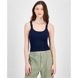 Hippie Rose Womens Ribbed Ruffled Strapped Tank Top, Blue, Medium - 1 of 1