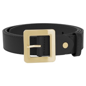 INSPIRE CHIC Women's Golden Square Buckle Fashion Faux Leather Waist Belts 1 Pc - 1 of 4