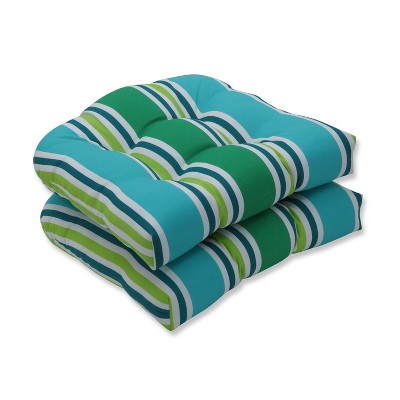 2pc Aruba Stripe Wicker Outdoor Seat Cushions - Pillow Perfect