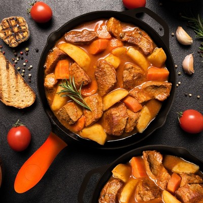 NutriChef 10" & 12" Pre-Seasoned Cast Iron Skillet Set with Silicone Handles