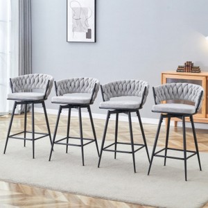 white 4-pack swivel bar stools with breathable cotton-linen cushions and rust-proof electroplated metal frames. - 1 of 4