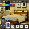 DOMETOUR Queen Lift-Up Storage Bed Frame with Bookcase Headboard & LED, Wooden Platform with Charging Station, No Box Spring, Rustic Brown - 3 of 4