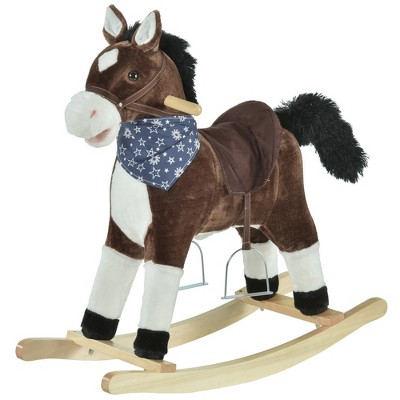 Qaba Kids Plush Ride-On Rocking Horse Toy Cowboy Rocker with Fun Realistic Sounds for Child 3-6 Years Old