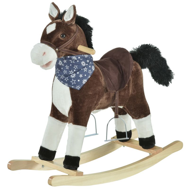 Qaba Kids Plush Ride-On Rocking Horse Toy Cowboy Rocker with Fun Realistic Sounds for Child 3-6 Years Old, 1 of 10