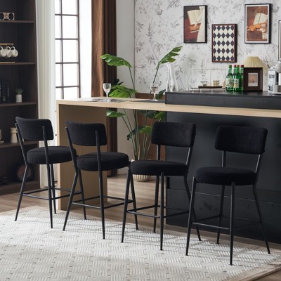 Sapphtopaz Modern Bar Stools Teddy Upholstered Dining Chairs Bar Chair with Metal Base Counter Height Stools for Kitchen Island